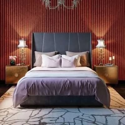 Luxury bedroom interior with premium plywood wall paneling