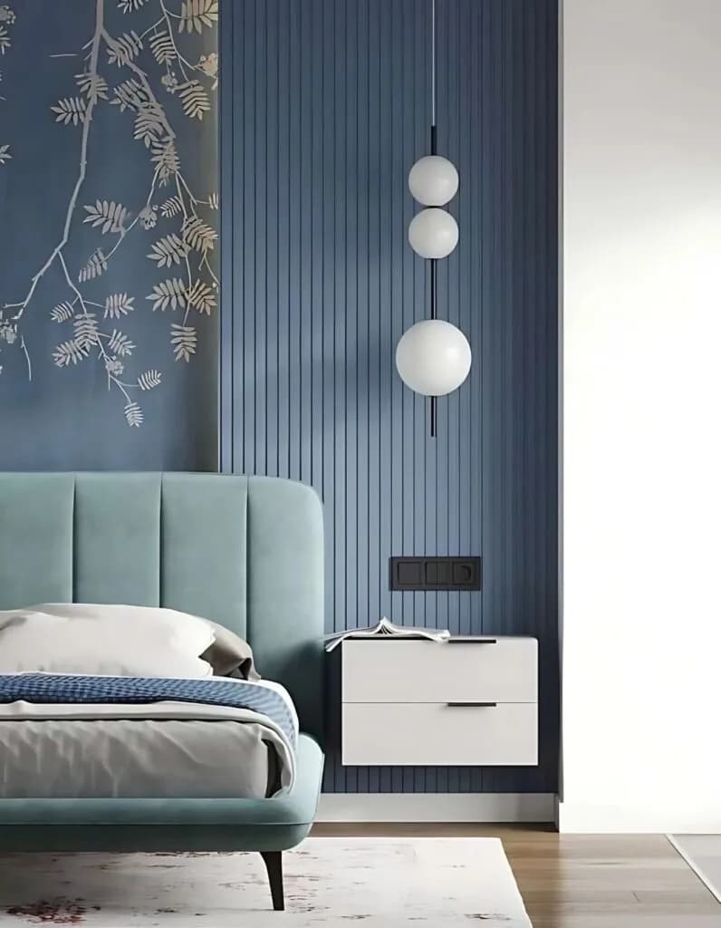Modern bedroom with decorative wall panels and premium interior finishes in Bangalore