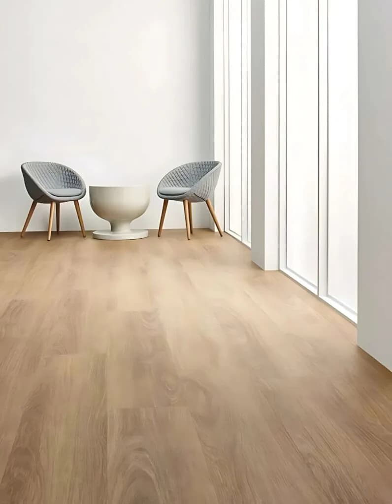 Engineered wooden flooring installed in a bright living area