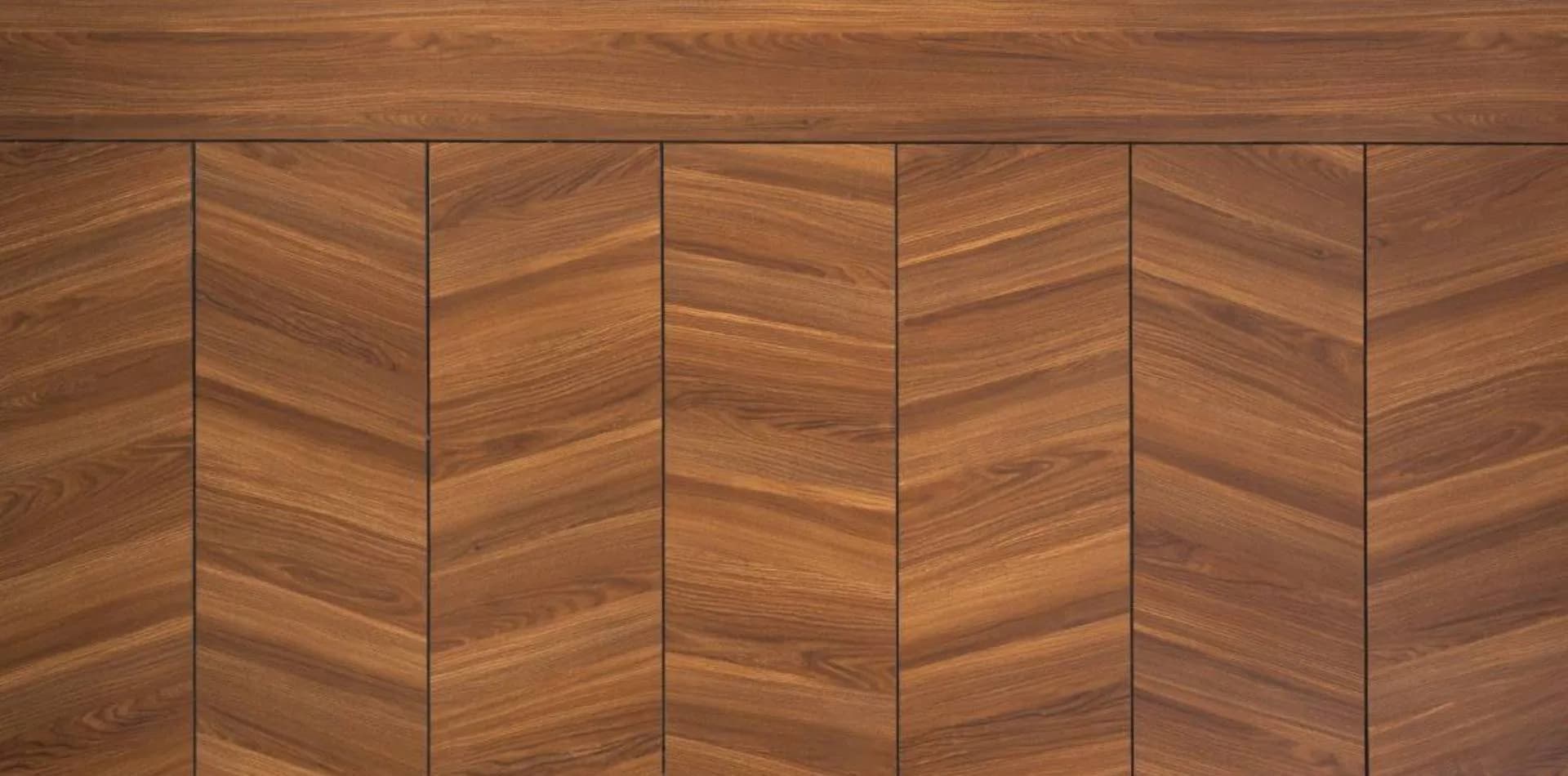 Chevron wood-grain door panel in warm brown