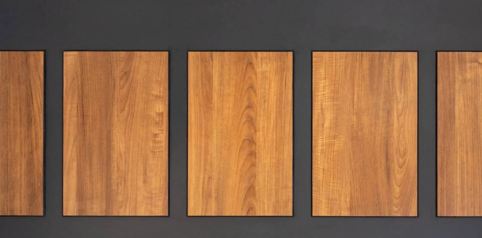 Door panel with raised light-wood rectangles on a dark background