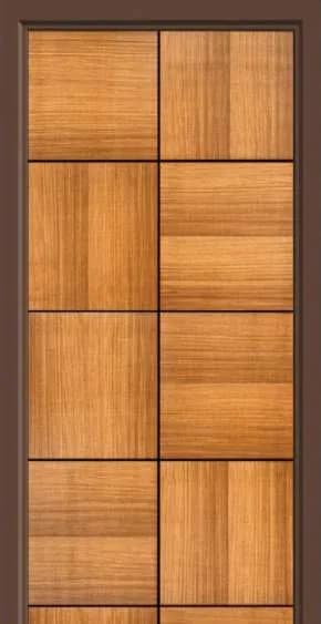 Teak veneer door made of rectangular veneer blocks in a grid, with dark joint lines