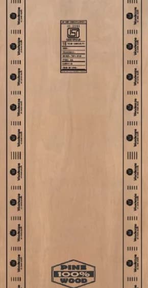 Flush door face in plain plywood-grain finish, with printed grade markings along both edges