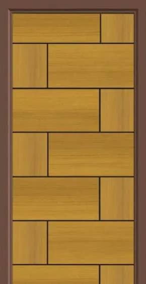 Door with a single gold-tone laminate cut into a brick-like block pattern
