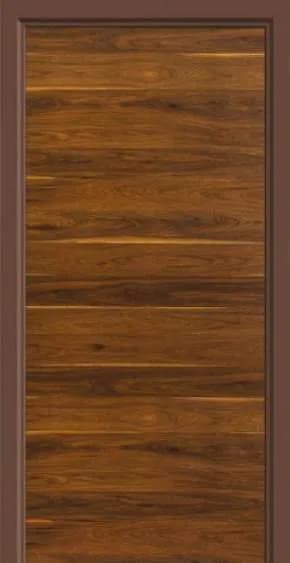 Dark wood-grain laminate door with thin horizontal light lines
