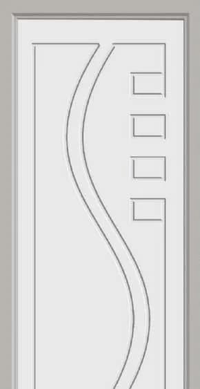 White primed door with a curved S-shaped groove and four small square cut-outs