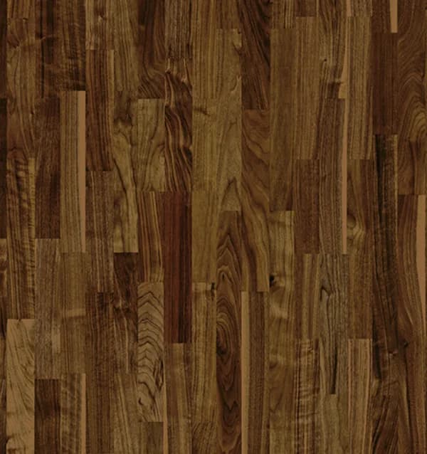 Dark walnut-brown narrow planks in a mixed pattern