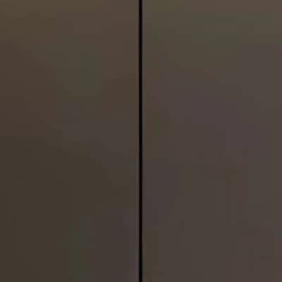 Close-up of dark grey laminate shutters with a vertical gap