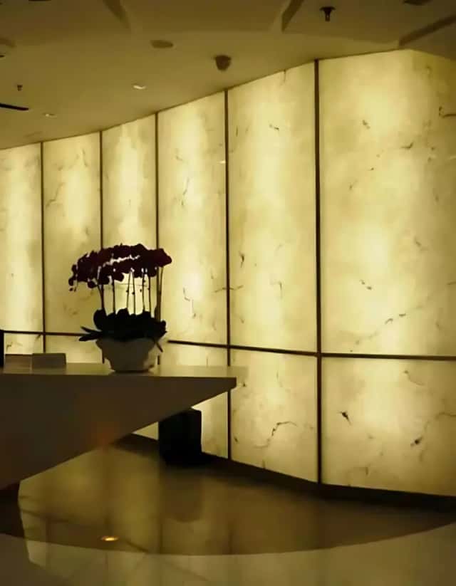 Backlit alabaster sheet sample used to illustrate material selection