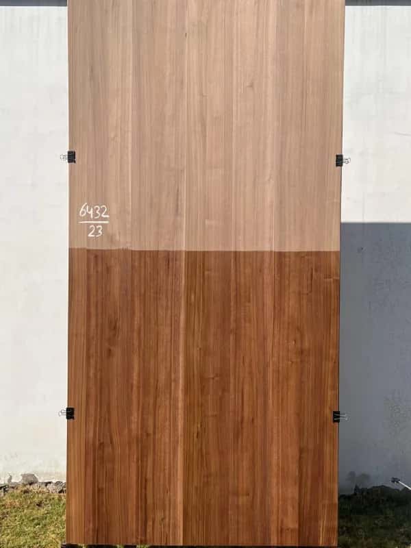 Second American walnut veneer sheet, raw upper half and dark brown lower half