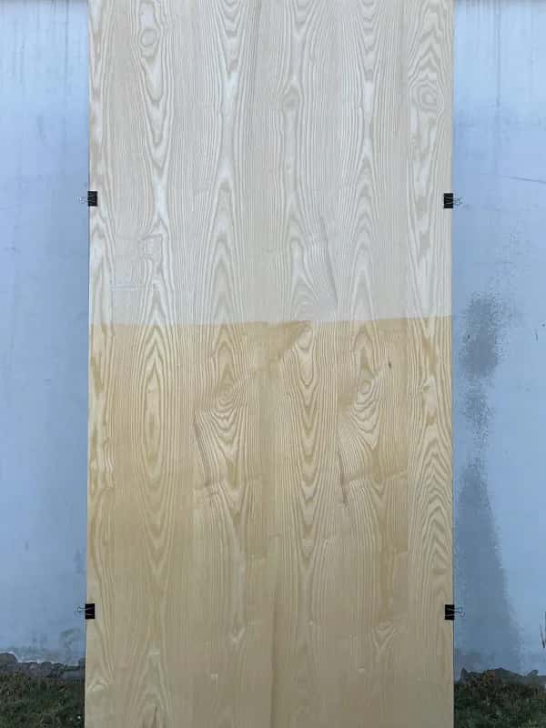 Second white ash veneer sheet, pale raw upper half and light honey lower half