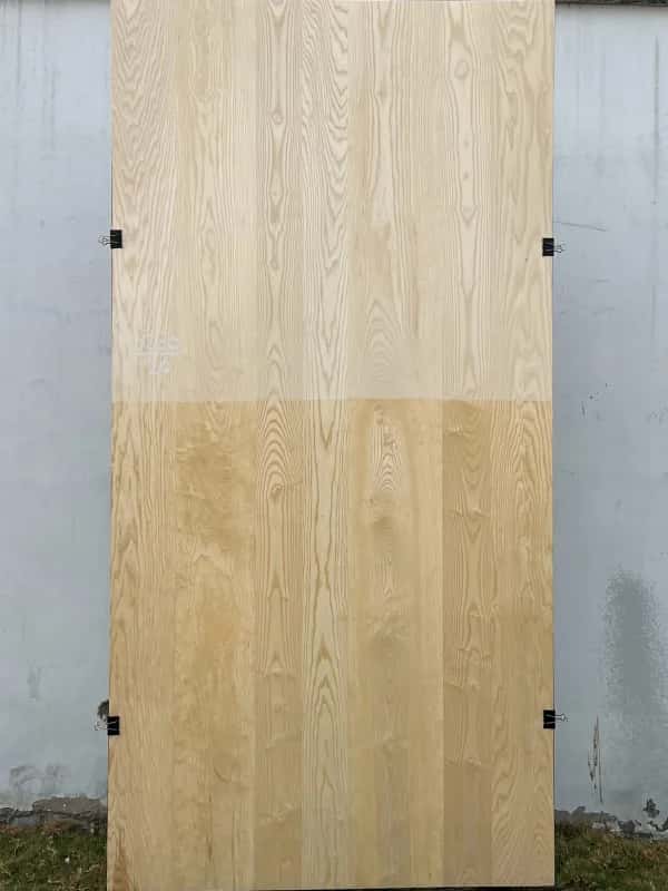 Third white ash veneer sheet, pale raw upper half and light honey lower half
