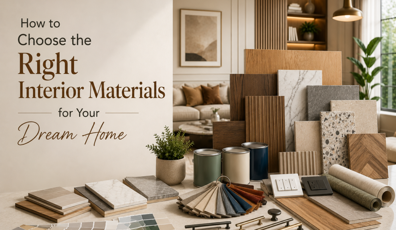 Interior materials in Bangalore — paint, tile, wood and fabric samples for choosing the right materials for your dream home