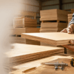Man inspecting the edge of a plywood sheet at a dealer shop to check plywood quality in Bangalore