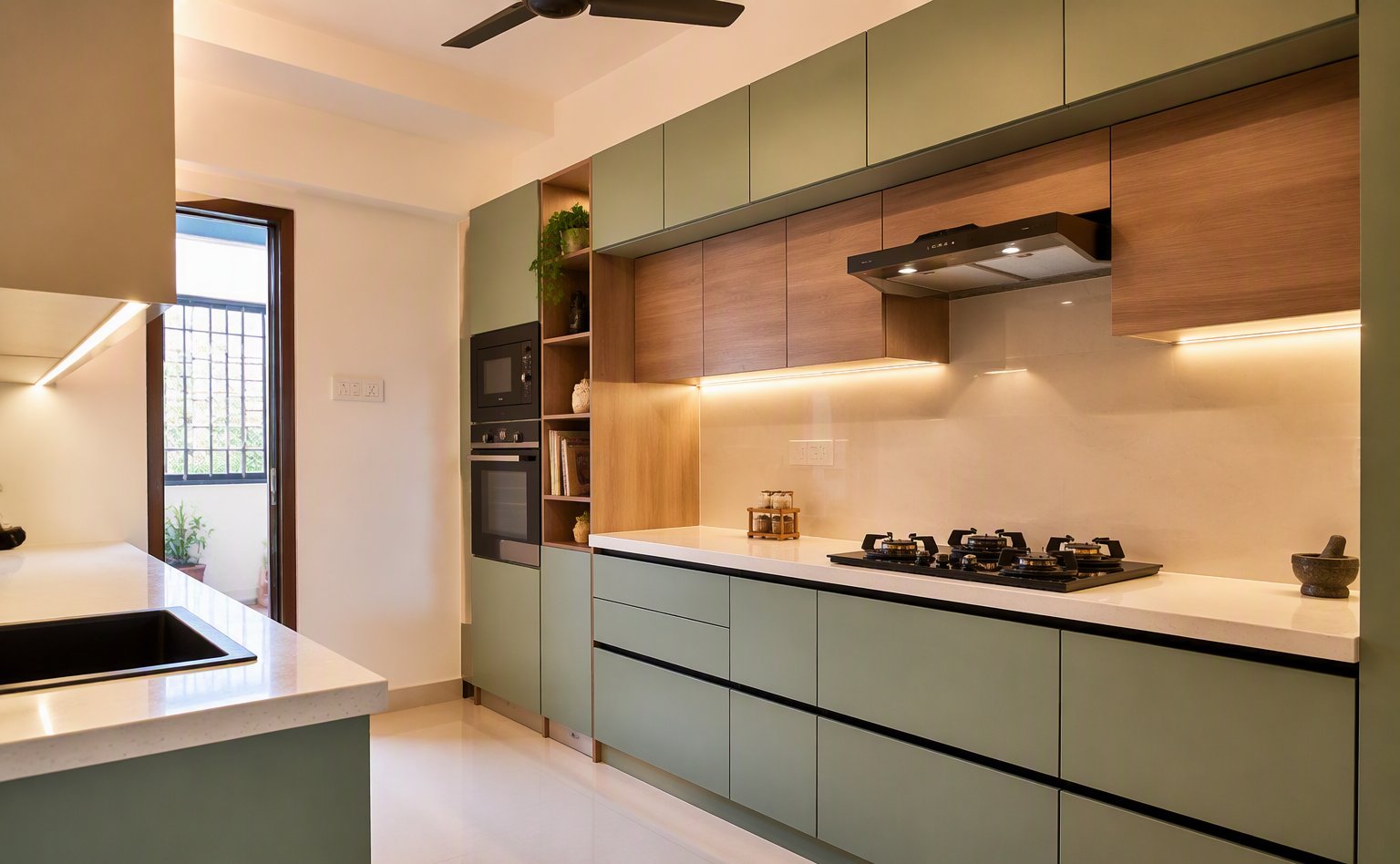 Overlay wall moulding panelling in a modern kitchen